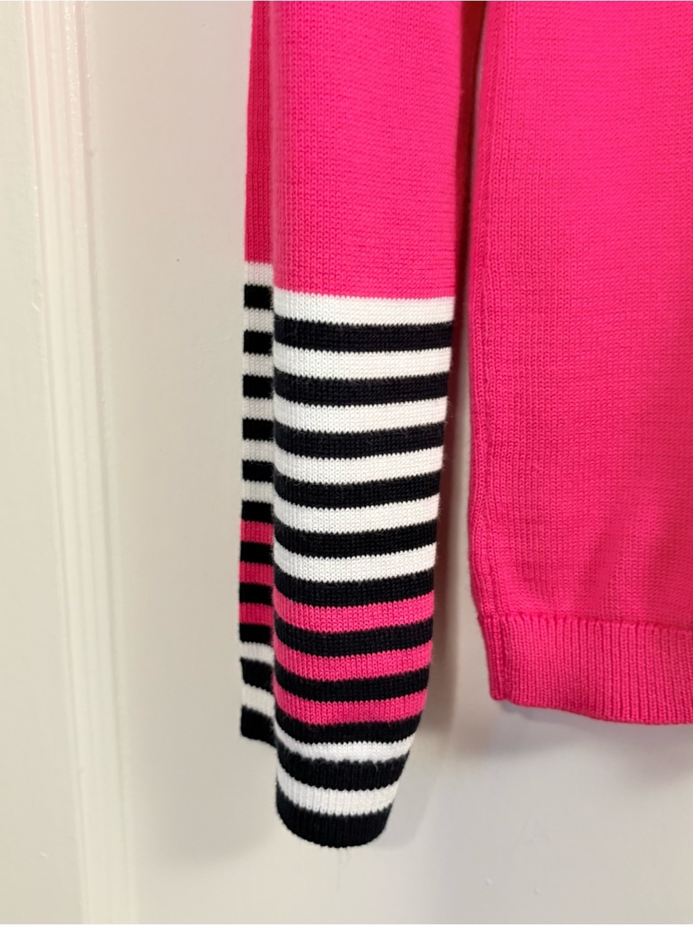 Nautica Bright Pink V-Neck Sweater with Striped Neck Trim - Picture 4 of 5